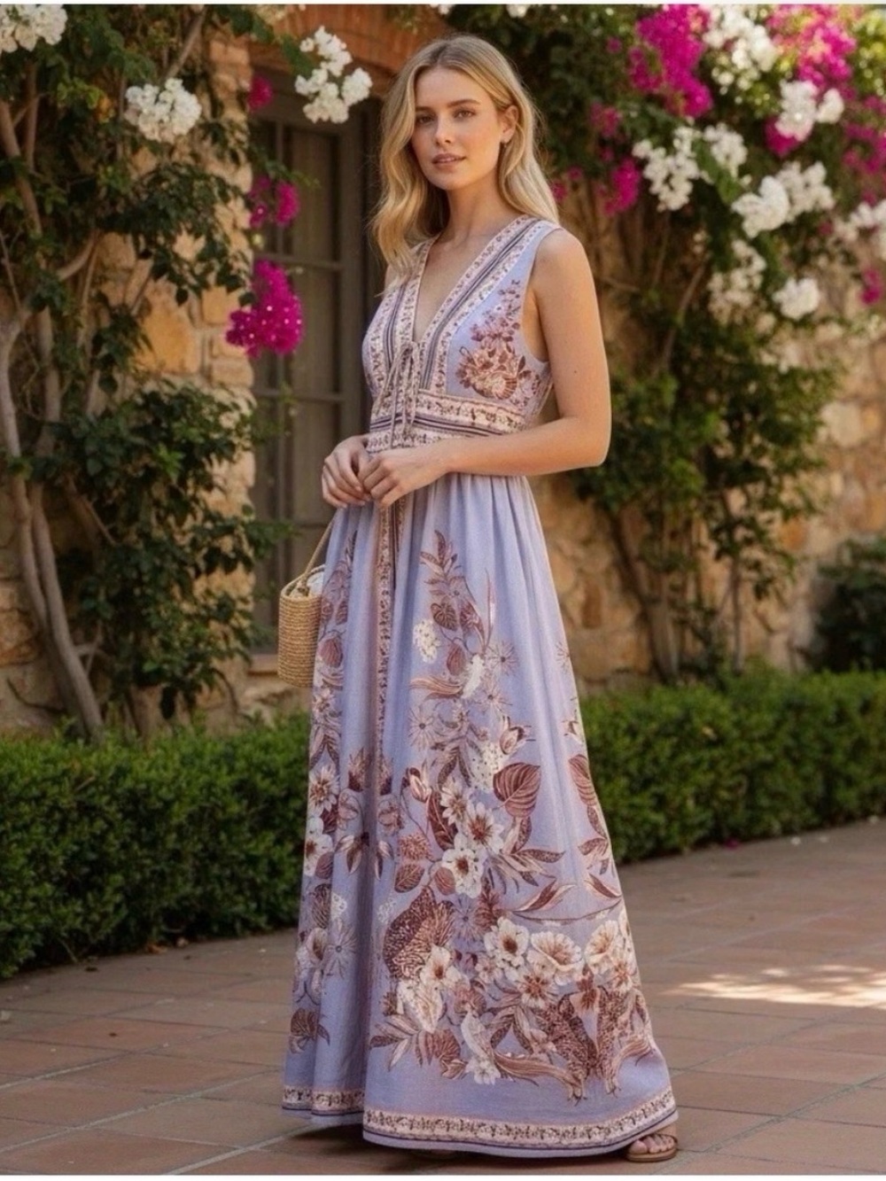 Caroline Constas Floral Linen Blend Maxi Dress NWT size Small - Picture 5 of 5